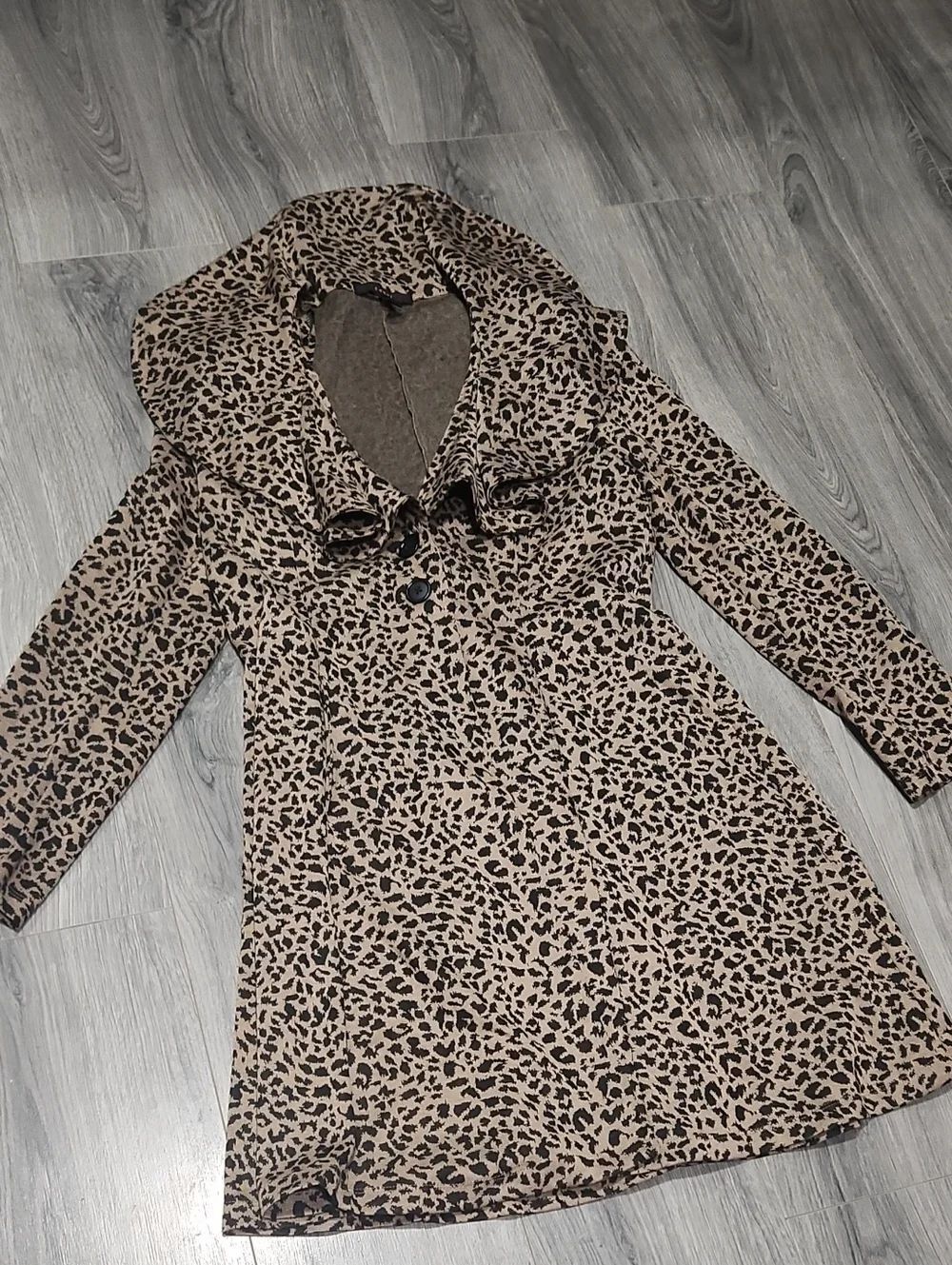 Leopard Print Long Coat - Taupe and Black